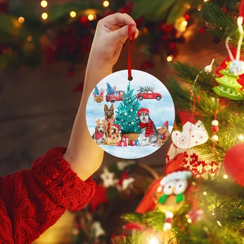Miniatura 6 de Adorno de Navidad de familia de cinco, adorno de Beagle, adorno de Navidad de pastor alemán, adorno colgante de perdiguero dorado, adorno