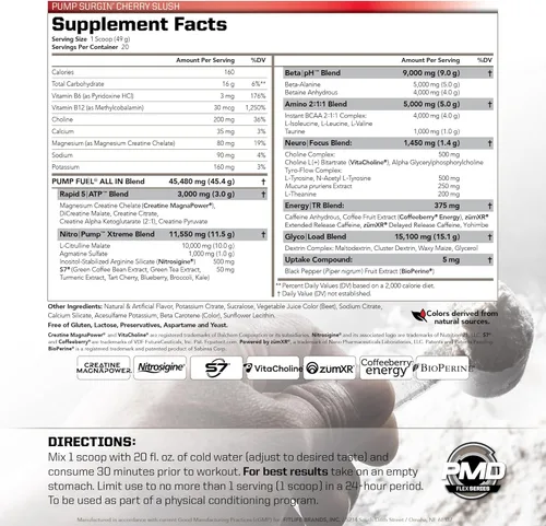 Miniatura 2 de PMD Sports Pump Fuel All in Insanity, Polvo Pre-Entreno Definitivo y Bomba Muscular, Energía de Máxima Fuerza, Concentración, Resistencia