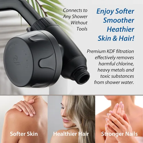 Miniatura 5 de AquaCare Skin & Hair - El filtro de ducha más avanzado del mundo para cabezales de ducha fijos o de mano con modos de filtración de Negro mate
