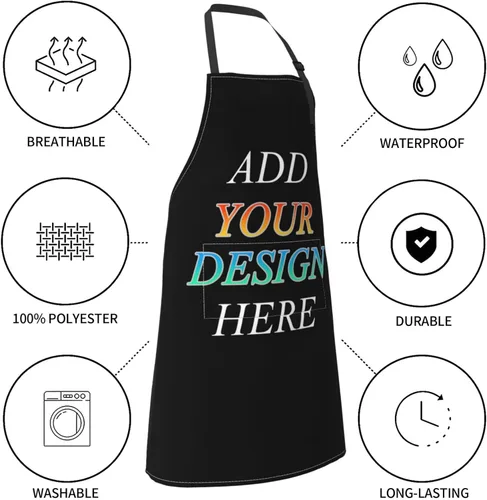 Miniatura 6 de Delantal de cocina con bolsillos, babero ajustable para hombres y mujeres, impermeable, chef, parrilla, barbacoa, dibujo Custom