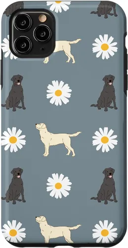 Miniatura 13 de Labrador Retriever y Daisy Flower Pattern - Carcasa para iPhone 17, color azul polvoriento