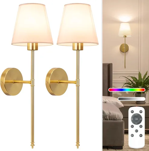 Miniatura 25 de NIORSUN Juego de 2 apliques de pared con pilas de 13.8 pulgadas, luces de pared recargables negras con bombillas desmontables regulables de 10400