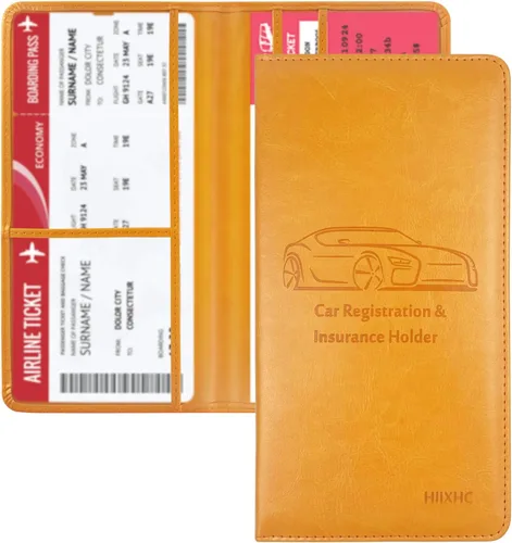 Miniatura 12 de Portador de Tarjeta de Registro e Seguro de Automóvil - Cartera Estuche Organizador de Documentos y Papeles de Automóvil de Cuero para Guantera