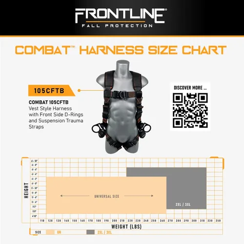 Miniatura 5 de FRONTLINE FALL PROTECTION 105CFTB - Arnés estilo peto Combat™ con argollas laterales frontales en D y correas de suspensión contra traumatismos