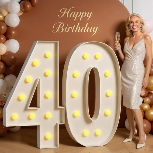 Miniatura 19 de Números de marquesina de 4 pies de alto, 4 pies de alto, números grandes iluminados 0 para 30, 40, 50, 60, decoración de fiesta de cumpleaños