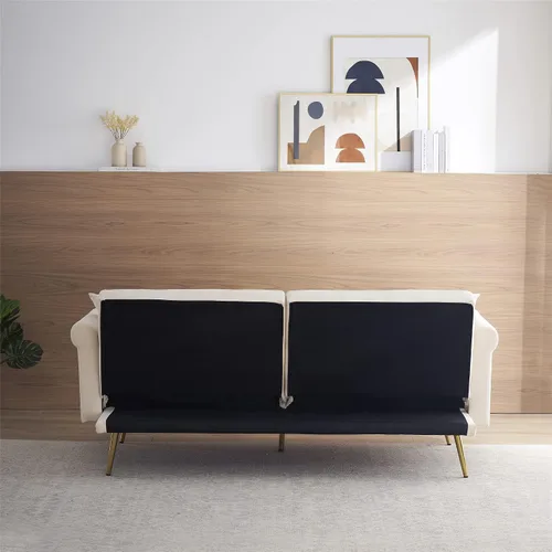 Miniatura 7 de Sofá cama tapizado de terciopelo, sofá cama convertible con dos almohadas para sala de estar, dormitorio, oficina en casa (beige)