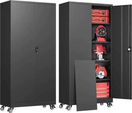 Miniatura 57 de Armario de garaje de metal de 36 pulgadas de alto, gabinetes de almacenamiento de 2 puertas, caninete de herramientas de acero utilitario, caninetes