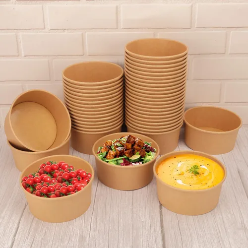 Miniatura 5 de Paquete de 90 cuencos de papel Kraft, cuencos desechables de 25 onzas para servir sopa/ensalada, cuencos de papel grandes, cuencos de sopa