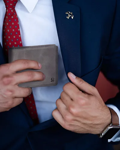 Miniatura 2 de SERMAN BRANDS Billetera de piel con 2 ventanas de identificación para hombre, con bloqueo RFID, doble tapa superior, billetera de viaje de capacidad