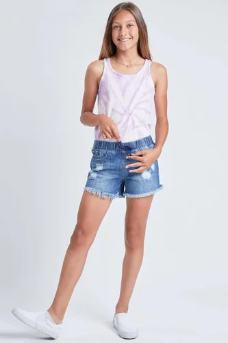 Miniatura 2 de YMI Pantalón corto híbrido de mezclilla deshilachado para niñas