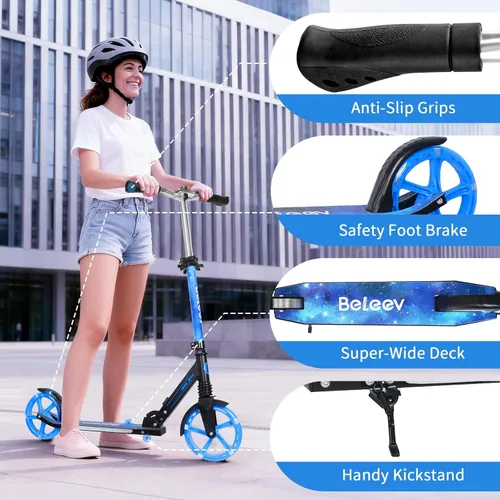 Miniatura 6 de BELEEV V5 Plus Patinete para niños de 6 años en adelante, adolescentes con ruedas y plataforma iluminadas, patinete plegable deportivo de 2 ruedas