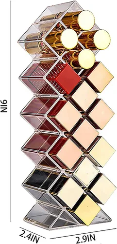 Miniatura 5 de Cedilis Paquete de 4 organizadores acrílicos para lápiz labial, organizador de almacenamiento de brillo de labios transparente con 64 ranuras