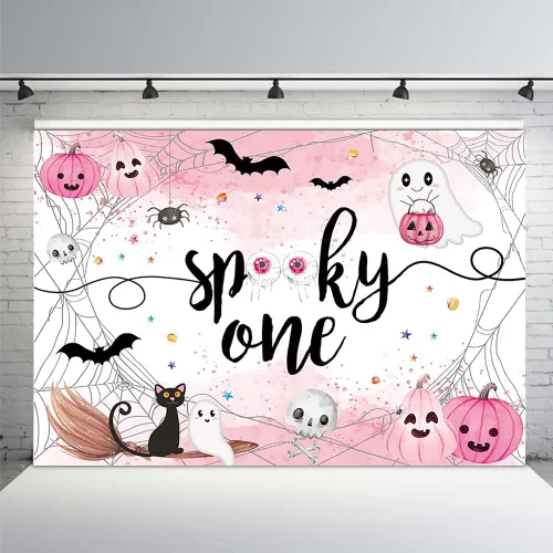 Miniatura 9 de MEHOFOND Fondo espeluznante de Halloween de 7 x 5 pies, fondo azul acuarela Little Boo Baby Shower para niños, telaraña de murciélago, calabaza