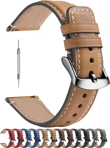 Fullmosa Correa de reloj de liberación rápida de 0.866in, 0.787in, 0.709in, correas de cuero bruñido para Samsung Galaxy WatchHuaWei WatchGarmin
