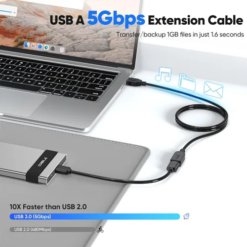 Miniatura 2 de Paquete de 2 cables de extensión USB 3.0, cable extensor USB 3.0 de transferencia de datos de 5 Gbps y carga rápida de 18 W, cables tipo A macho a