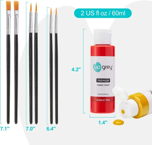 Miniatura 9 de Juego de pintura de tela para ropa, 20 colores (2.0 fl oz/2 oz cada uno) pintura textil permanente con 6 pinceles, 1 paleta, pintura de tela