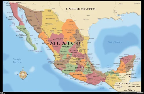 Miniatura 11 de Trends International Map - Póster de pared de México, 14.725" x 22.375", versión con marco de madera de granero