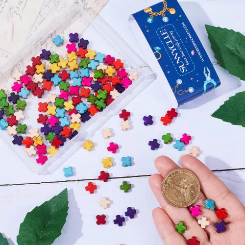 Miniatura 3 de SUNNYCLUE 1 caja de 250 cuentas cruzadas pequeñas y coloridas dijes de cruz a granel de Pascua sintética turquesa piedra cruz cuentas pequeñas 250