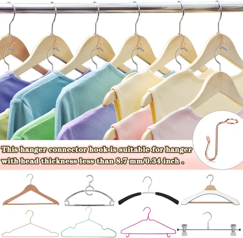 Miniatura 3 de Sankoly 50 ganchos de metal para colgar ropa, ganchos estables para diferentes perchas de ropa, 0.343 in de diámetro de agujero, oro rosa