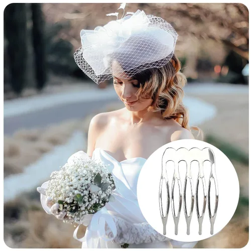 Miniatura 2 de Qoaimu Paquete de 20 peines laterales para el cabello, 5 dientes, pequeños de metal, para manualidades, para cabello fino, velo de novia, plateado