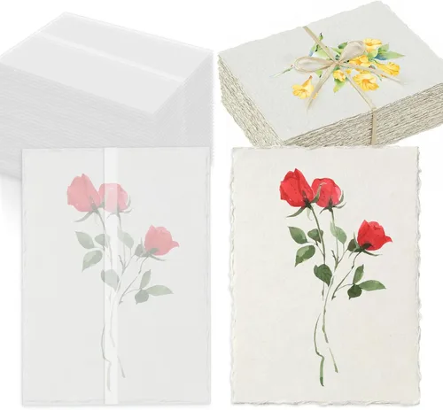 Miniatura 11 de Deckled Edge - Papel de 5 x 7 pulgadas, 50 hojas de papel de acuarela hecho a mano, papel texturizado natural de 300 GSM, papel de algodón rugoso