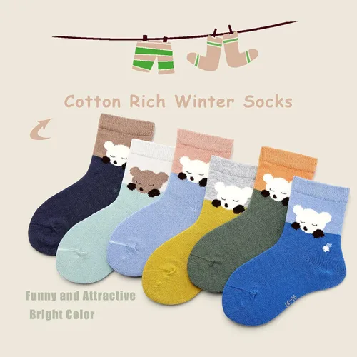 Miniatura 43 de Aisyee Calcetines de algodón para niños, calcetines sin costuras para niños, calcetines coloridos de cuarto de punto, paquete de 6