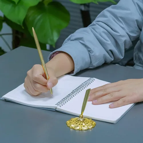 Miniatura 7 de jiebor Juego de 2 bolígrafos de boda dorados y soporte de metal para bolígrafo de escritorio de firma para libro de invitados, compromiso, negocios