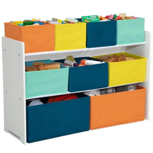 Miniatura 3 de Delta Children - Organizador de juguetes de lujo con contenedores de almacenamiento, certificado Greenguard Gold, blanco con contenedores azul