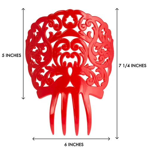 Miniatura 5 de Ole Ole Flamenco Peine para bailarines con diseño ornamental Español Horquillas para bailarines (rojo)
