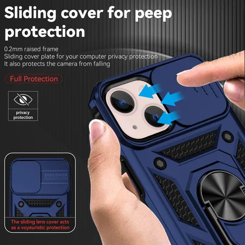Miniatura 4 de Funda para iPhone 12 Mini, con protector de pantalla HD para cámara deslizante, [protección de cámara] [soporte giratorio magnético] funda Azul