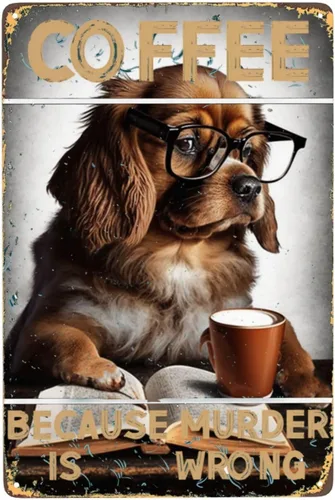 Miniatura 13 de Cartel de metal vintage con texto en inglés «Coffee Because Murder Is Wrong» con texto en inglés «Coffee Because Murder Is Wrong», «Cute Camel and