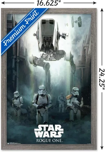 Miniatura 3 de Trends International Star Wars: Rogue One - Póster de pared de asedio, 14.725 x 22.375 pulgadas, versión enmarcada de madera de granero