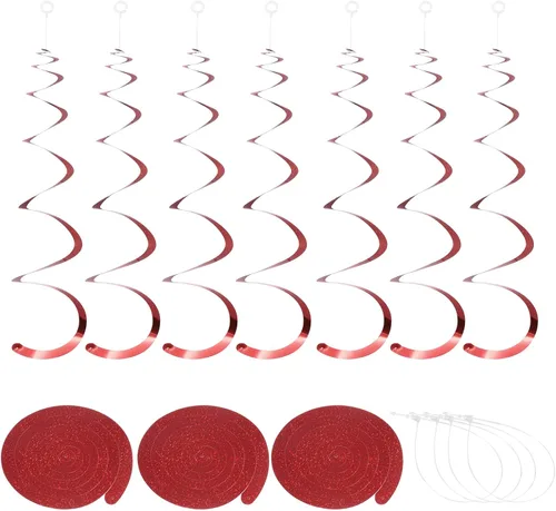 Miniatura 20 de MECCANIXITY 30 remolinos colgantes de fiesta negros de una sola tira para colgar decoraciones de 27.6 pulgadas, serpentinas colgantes de plástico