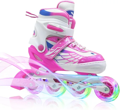 Miniatura 9 de Patines en línea para niñas y niños, patines ajustables de 4 tamaños para niños con ruedas de luz completa y jóvenes de 5 a 14 años, patines
