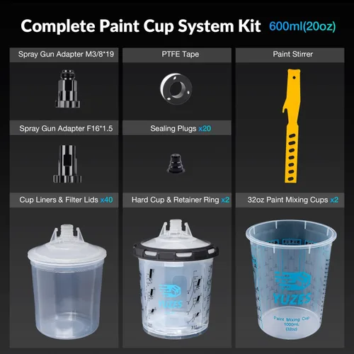Miniatura 2 de YUZES Tazas desechables para pistola de pintura de 20 onzas líquidas (600ML), 40 tapas y forros desechables para tazas de pintura, 2 tazas duras