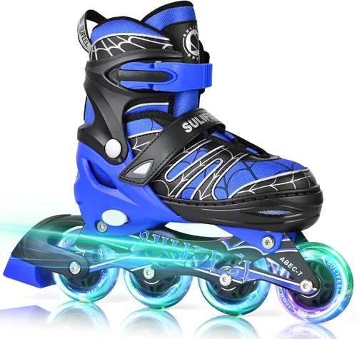 Miniatura 11 de SULIFEEL Patines en línea de unicornio arcoíris para niñas y niños, 4 tamaños, ajustables, con ruedas iluminadas, para niños principiantes Un arco