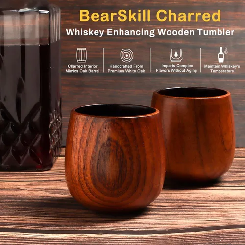 Miniatura 2 de BearSkill Vaso de madera carbonizada de bourbon para beber, vaso de whisky, regalos de bourbon para hombres, vaso de madera a la antigua, gran