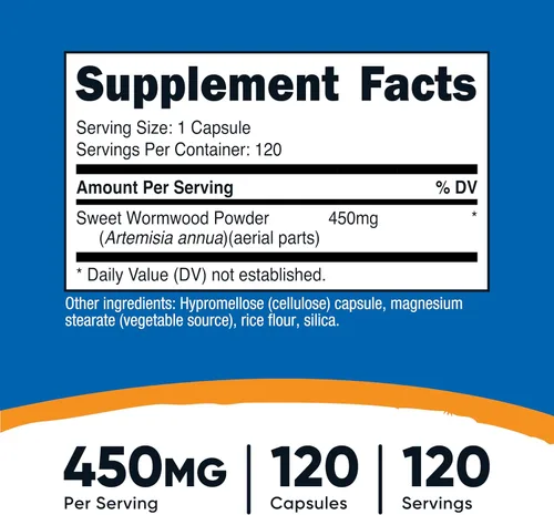 Miniatura 2 de Nutricost Cápsulas de ajenjo 450 mg 120 cápsulas – Tapas vegetarianas, sin gluten y sin OMG