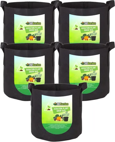 Miniatura 14 de 247Garden Paquete de 2 bolsas de cultivo de 200 galones/macetas de tela de aireación con asas (300 GSM, negro, 24A x 50D)