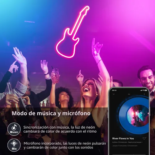 Miniatura 5 de Cuerda de luces de neón de 20 pies, cuerda de luces LED flexible con aplicación/control remoto, múltiples modos de luces de cuerda, IP65 impermeable