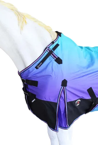 Miniatura 2 de CHALLENGER Manta de invierno impermeable de 76 pulgadas 1200D para caballo de lluvia, manta de invierno 394B Turquesa/Morado/Ombre