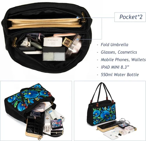 Miniatura 3 de Jursccu Bolsas de hombro étnicas bordadas de doble cara Bolso de viaje para playa