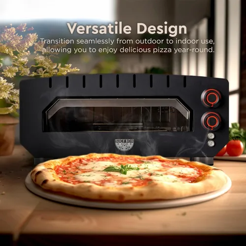 Miniatura 5 de Slice Box - Horno eléctrico para pizza al aire libre, cocina en encimera, calienta hasta 750 grados, termómetro digital, piedra de pizza y cáscara