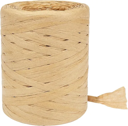 Tenn Well Cinta de rafia para envoltura de regalos, 1/4 pulgadas por 218 yardas, rafia natural, cinta de papel para manualidades, envoltura de