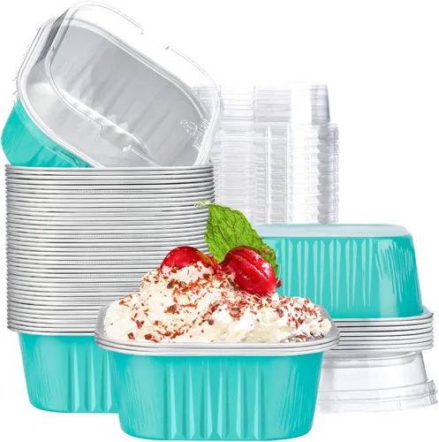 Miniatura 23 de EUSOAR - Moldes para pastel con tapas, 50 unidades de 300 ml/10 oz, moldes cuadrados desechables para cupcakes, recipientes de papel de aluminio