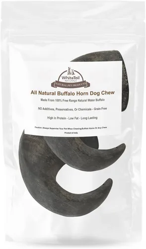 Miniatura 2 de WhiteTail Naturals - Cuernos de búfalo de agua para perros (paquete de 2 grandes) Hueso de perro totalmente natural - Hueso masticable de larga