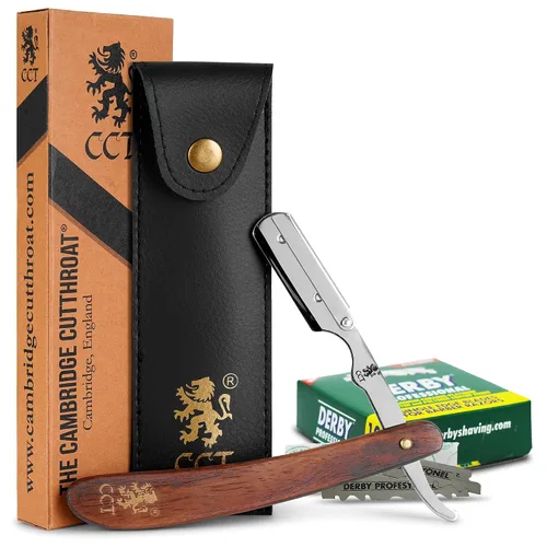 Miniatura 11 de Kit de maquinilla de afeitar para cortar garganta con cuchillas y bolsa de viaje, afeitadora profesional de peluquería de acero inoxidable negro