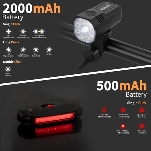 Miniatura 2 de Bike Light for Night Riding, 2000LM/1000LM Bicycle Headlight & Taillight, Multiple Modes,3000mAh/2000mAh USB C Rechargeable Waterproof LED Bright