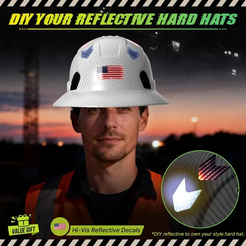 Miniatura 5 de Casco duro de ala completa con patrón de fibra de carbono con visera, casco de seguridad de construcción aprobado por la OSHA para hombres y Fibra