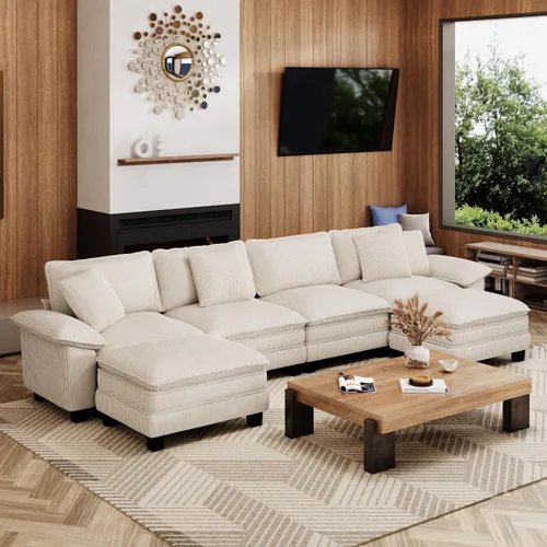 Miniatura 11 de MIXPATIO Sofá modular en forma de L de 123 pulgadas con cojines de nube, juego de sofá modular de asiento profundo con 4 asientos y 1 otomana, Gris